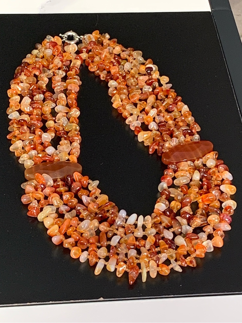 Genuine Carnelian Stones Multi Strands Necklace Handmade